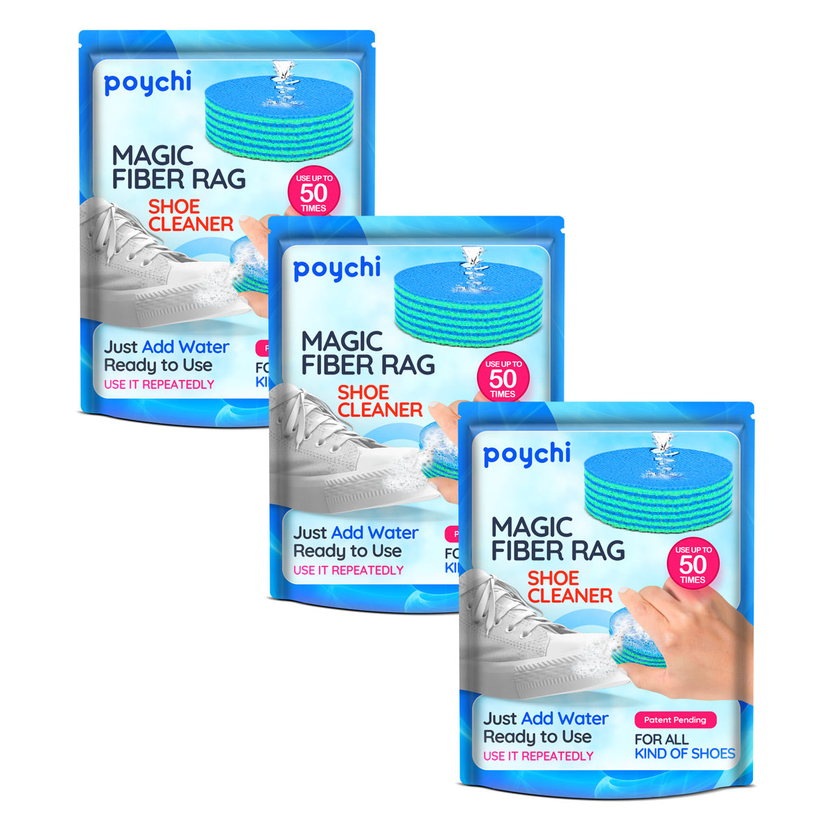 Poychi Magical Fiber Shoe Cleaner - 3 Pack